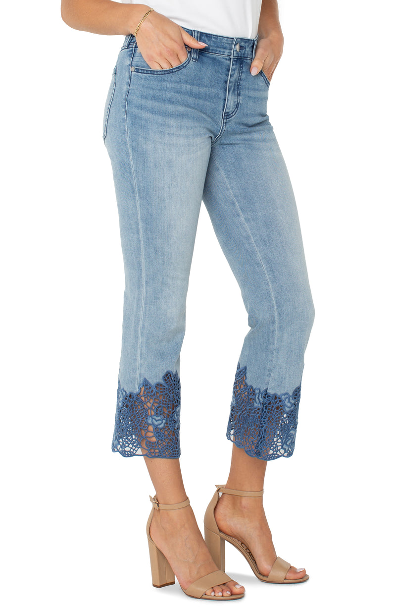 Liverpool Hannah Crop Flare w/ Crochet Hem - Indigo Crochet