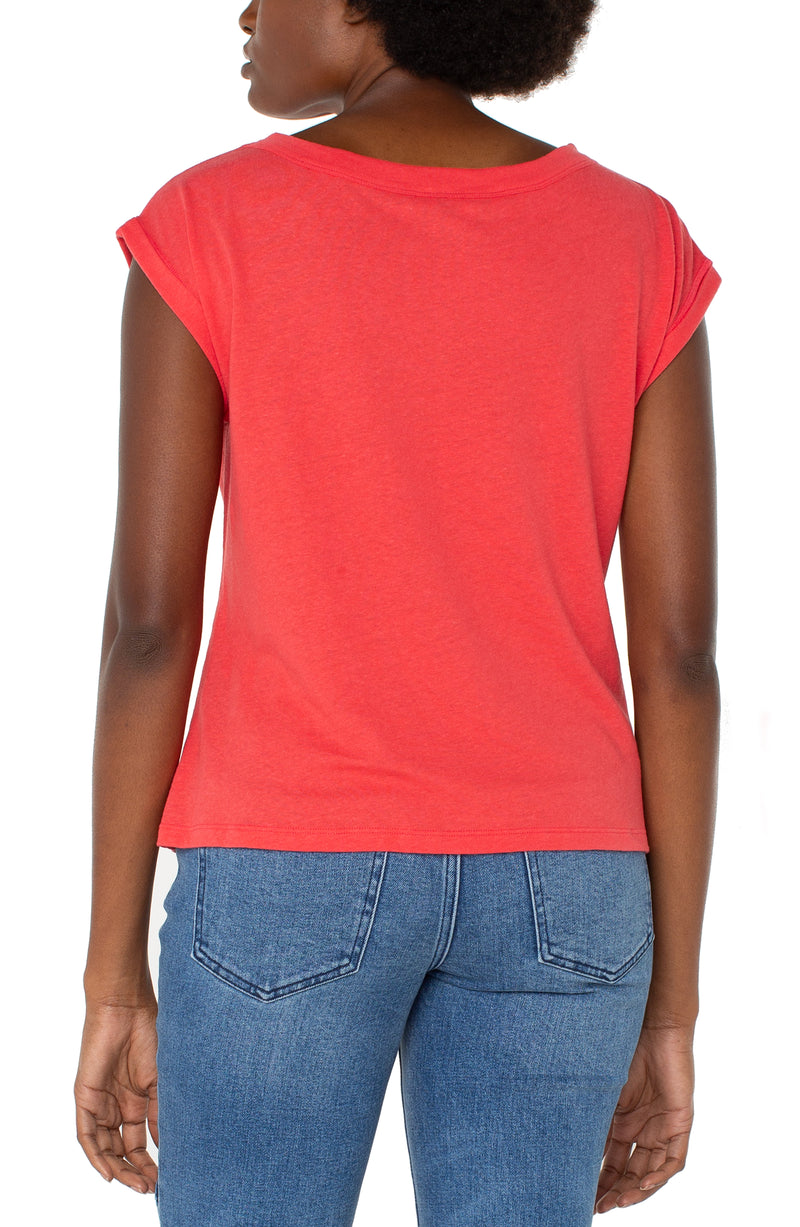 Liverpool Short Sleeve Boat Neck Knit Top - Geranium