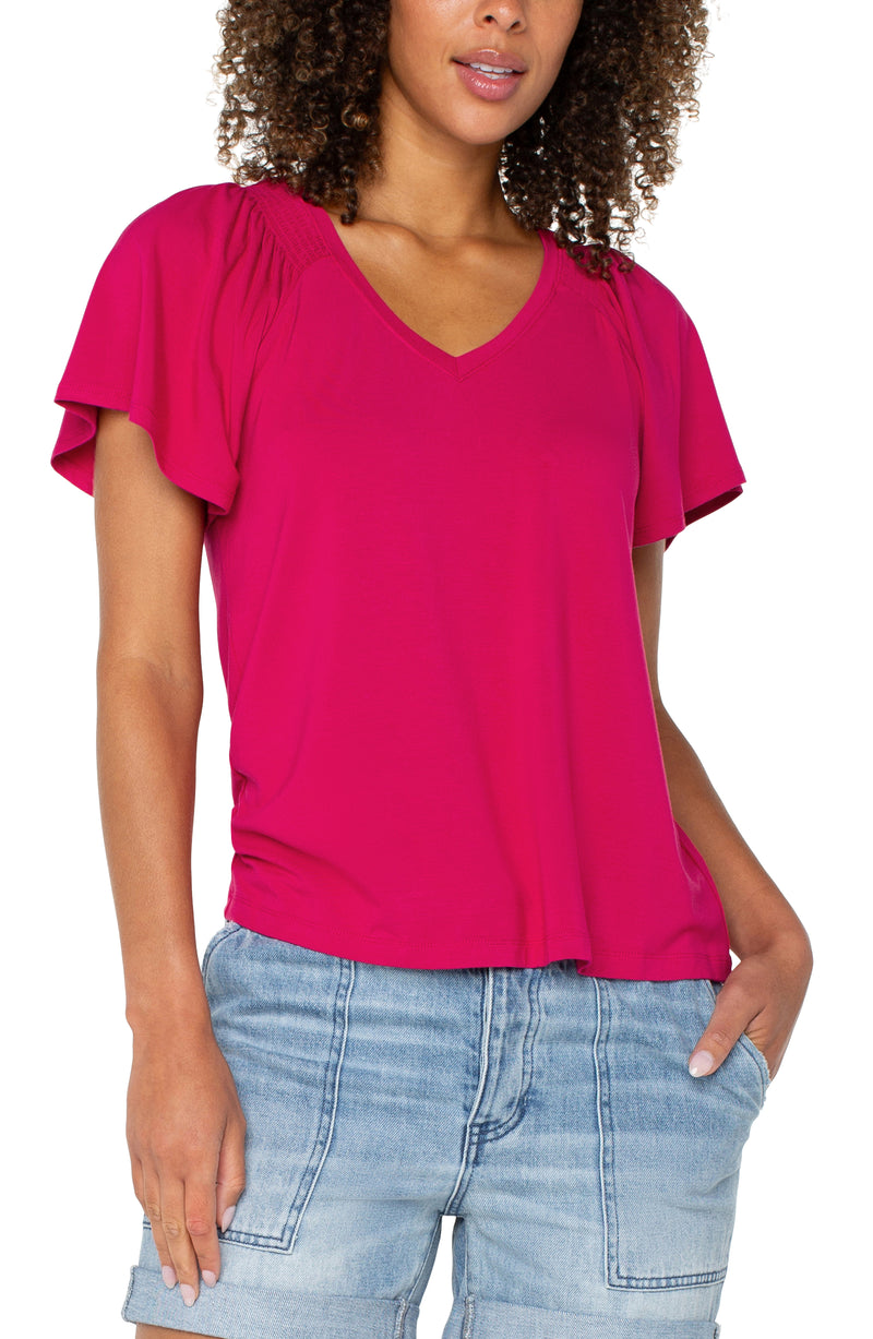 Liverpool Flutter Sleeve Knit Top - Cerise