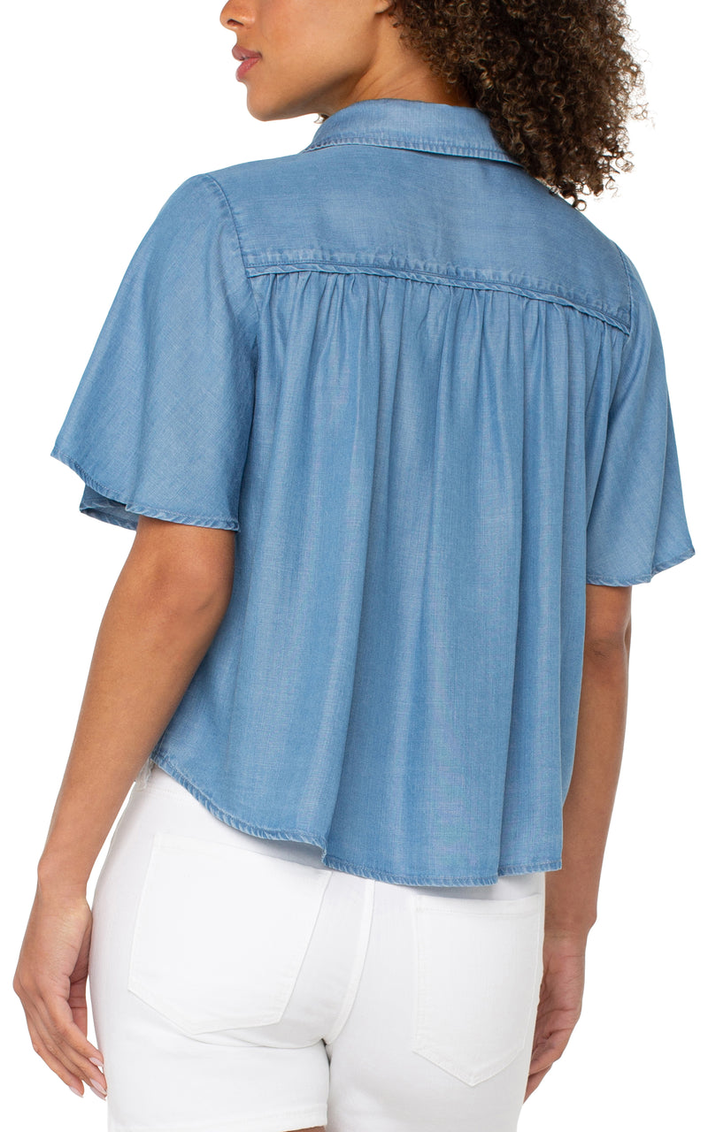 Liverpool 1/2 Sleeve Button Front Shirred Woven Blouse - Delwood
