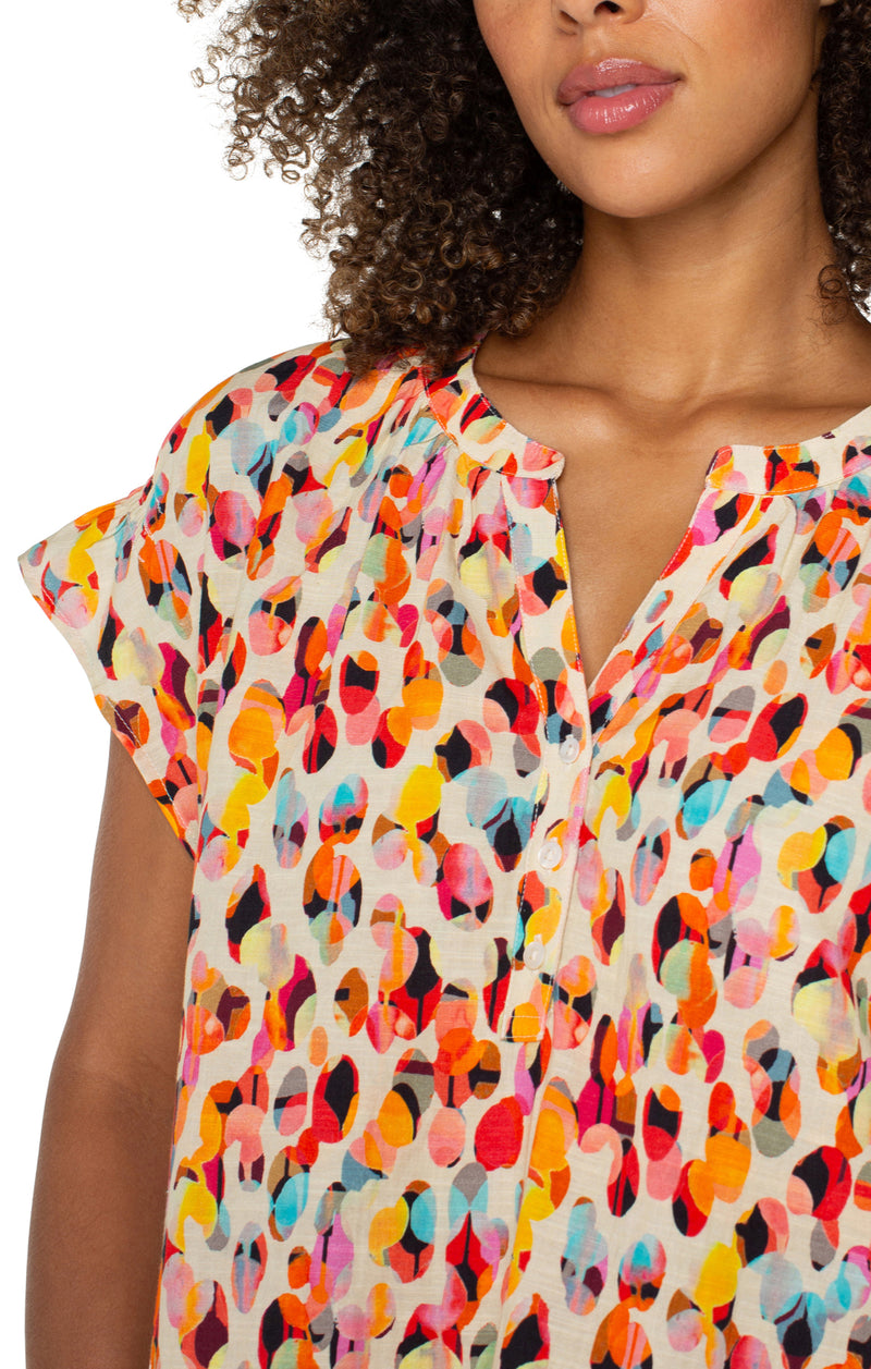 Liverpool Short Sleeve Popover Dolman Woven Top - Watercolor Dots