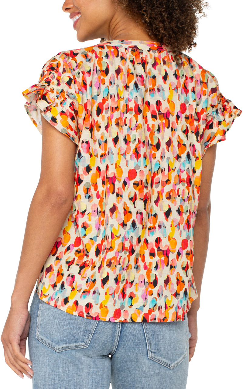 Liverpool Short Sleeve Popover Dolman Woven Top - Watercolor Dots