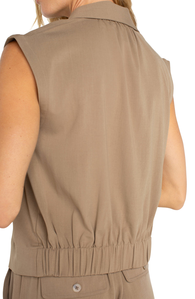 FINAL SALE Liverpool Sleeveless Cropped Shirt w/ Elastic at Waist - Palo Santo