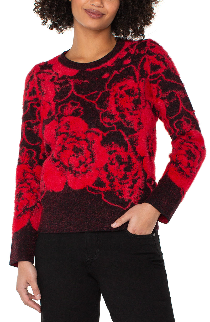 Liverpool Long Sleeve Crew Neck Sweater - Black Red Floral