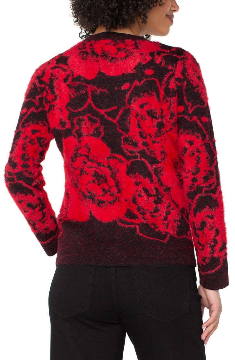 Liverpool Long Sleeve Crew Neck Sweater - Black Red Floral