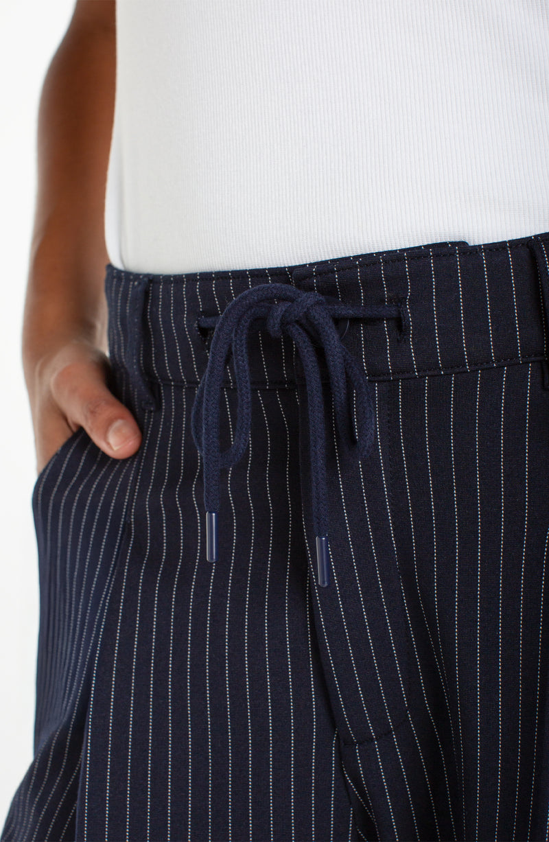 Liverpool Wide Leg Pleated Trouser w/ Side Stripe 30" -  Deep Midnight Stripe