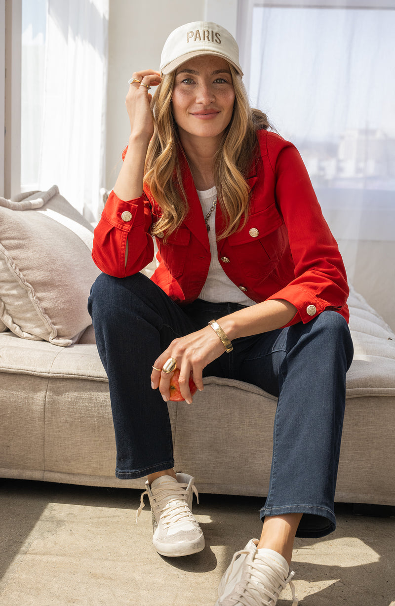 Liverpool Peplum Jacket with Tab Detail - Fire Brick