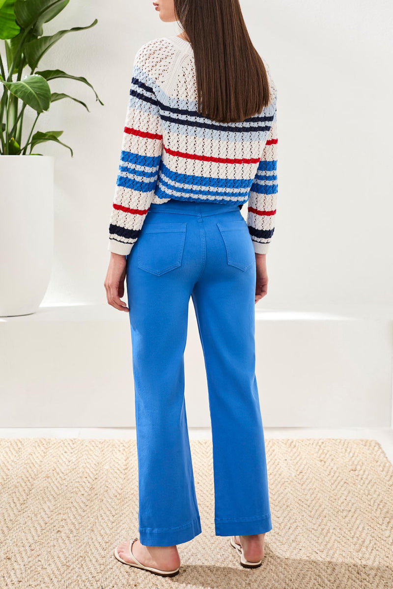 Tribal Stretch Denim Embroidery Kick Flare Pants - Royal