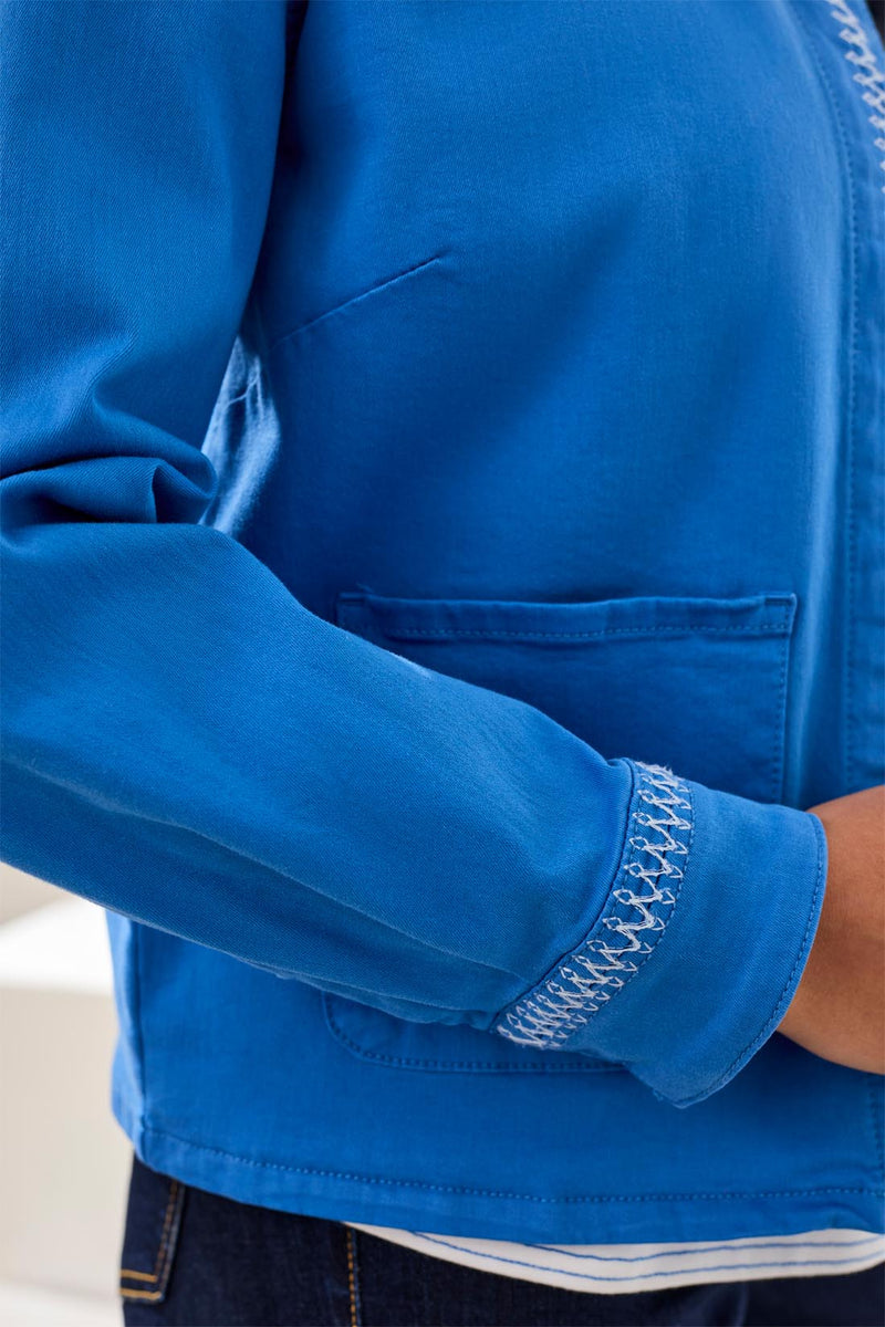 Tribal Hidden Snap Front Stretch Denim Jacket - Royal