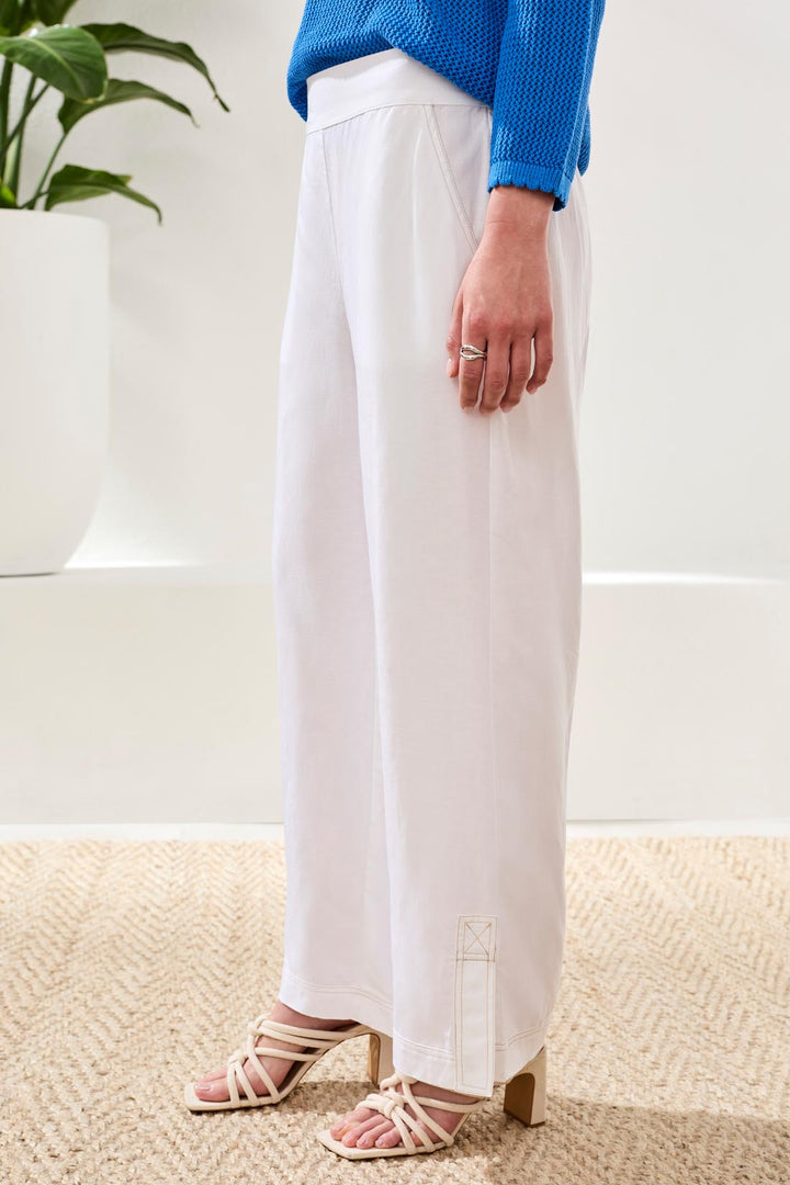 Tribal Pull on Ankle Pant with Contrast Stitching - White