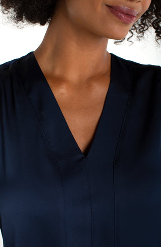 Liverpool Sleeveless V-neck Woven-to-knit Top - Dark Navy