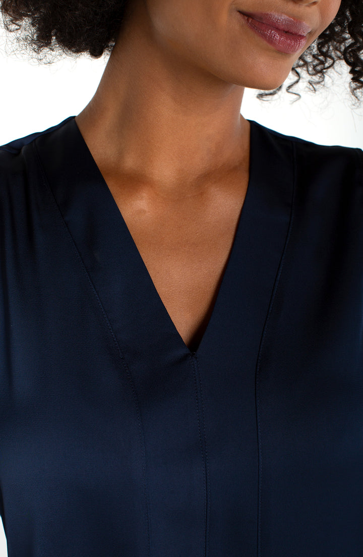 Liverpool Sleeveless V-neck Woven-to-knit Top - Dark Navy