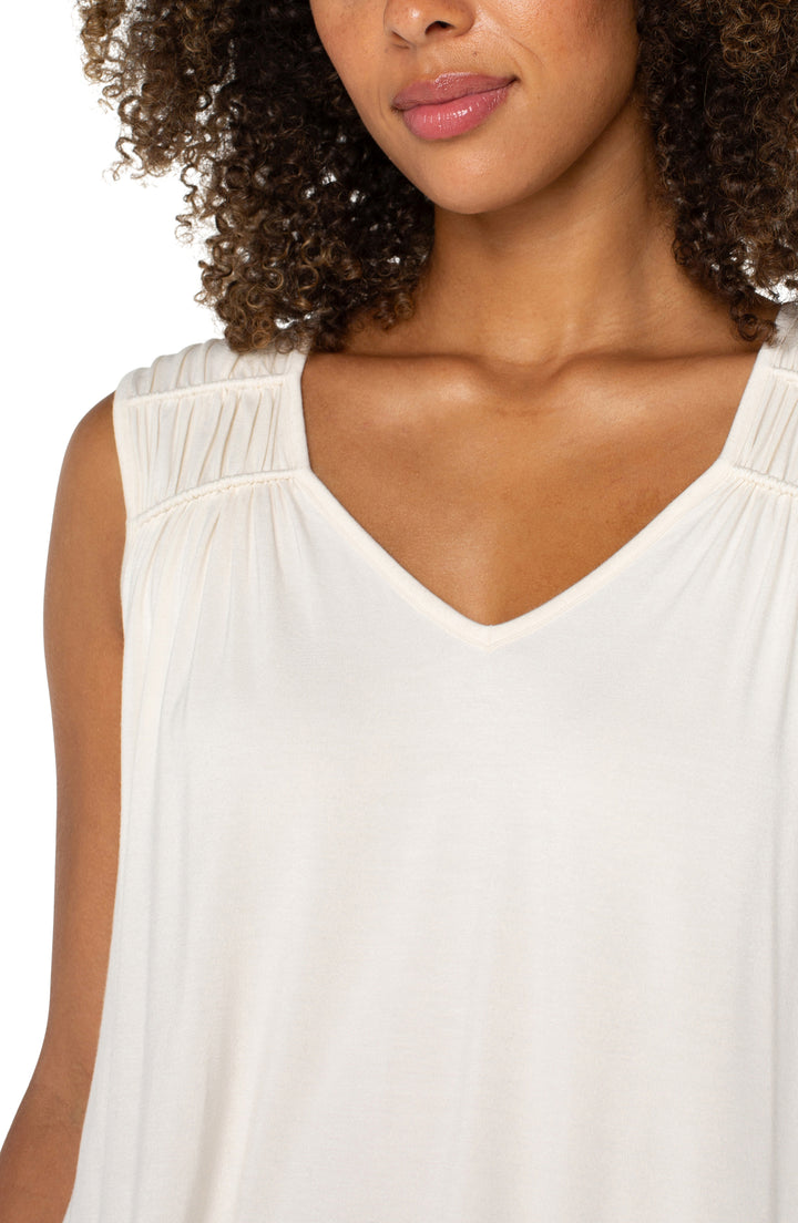 Liverpool Sleeveless Shirred Detail Knit Top - Whipped Cream