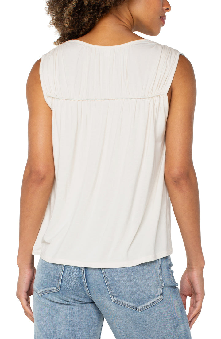 Liverpool Sleeveless Shirred Detail Knit Top - Whipped Cream