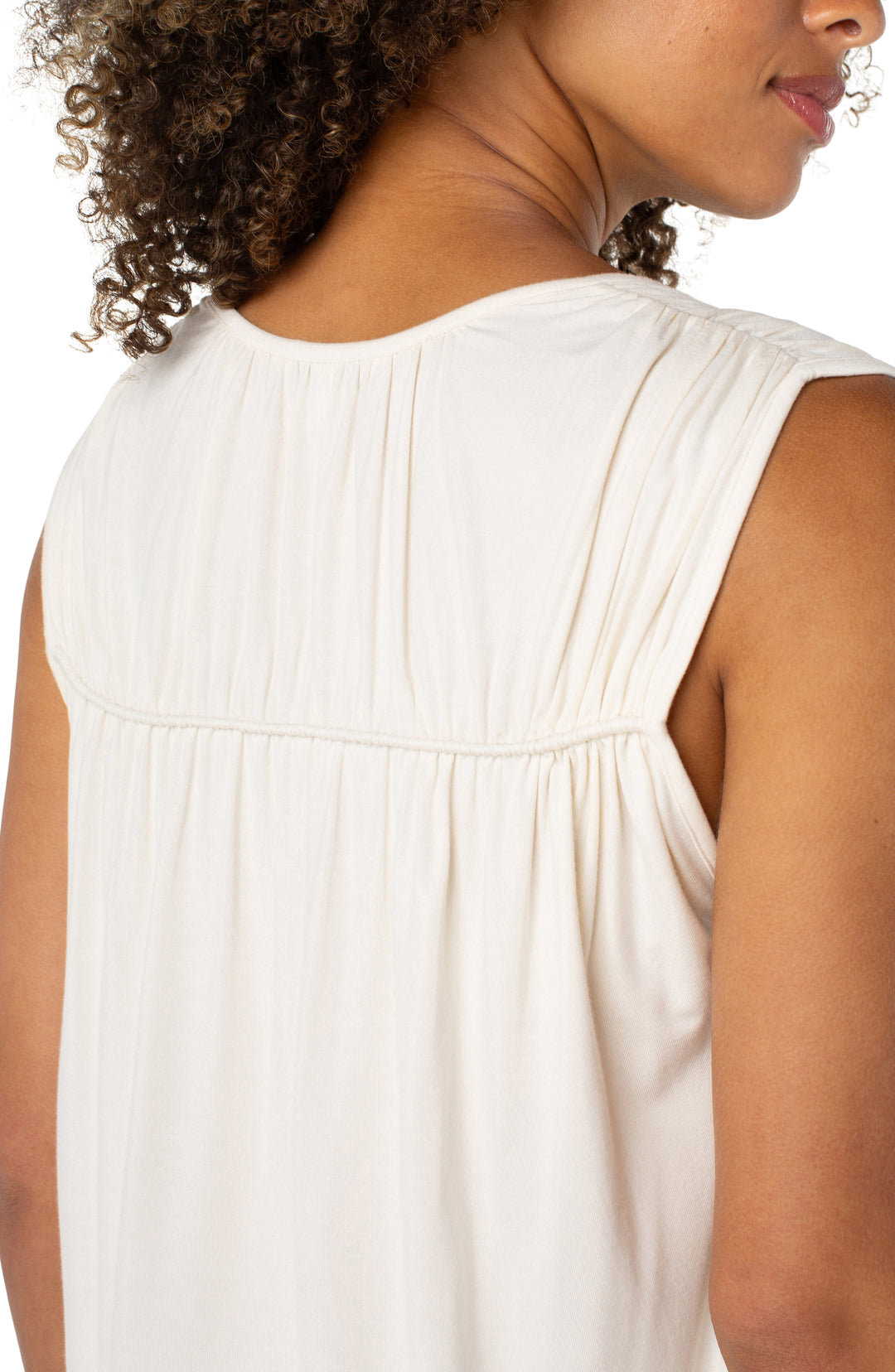 Liverpool Sleeveless Shirred Detail Knit Top - Whipped Cream