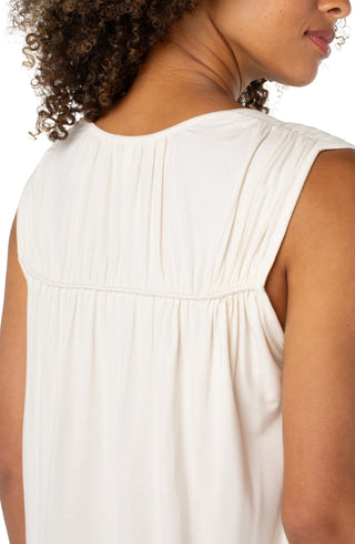 Liverpool Sleeveless Shirred Detail Knit Top - Whipped Cream