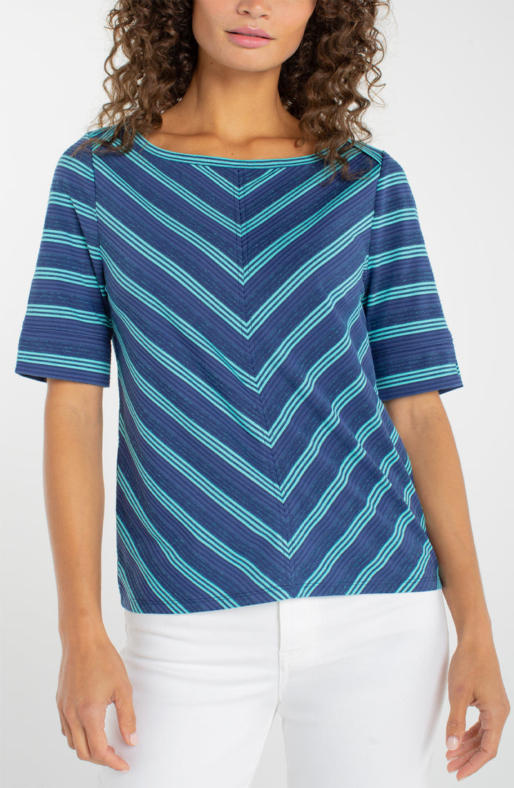 Liverpool Boat Neck Knit Top - Navy Teal