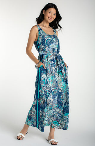 Liverpool Sleeveless Woven Maxi Dress Paisley Print - Aqua Blue Multi