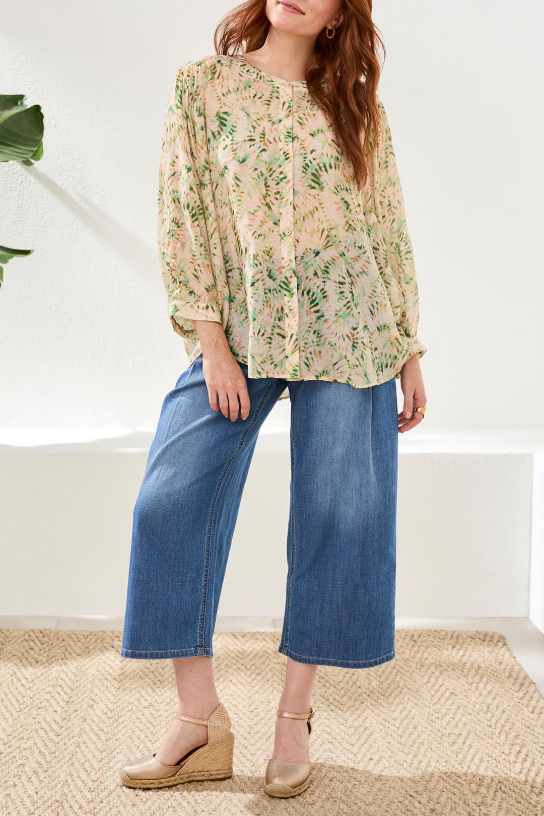 Tribal Flowy Dolman Sleeve Blouse With Self-Covering Buttons - Cactusclay