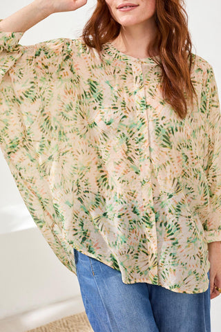 Tribal Flowy Dolman Sleeve Blouse With Self-Covering Buttons - Cactusclay