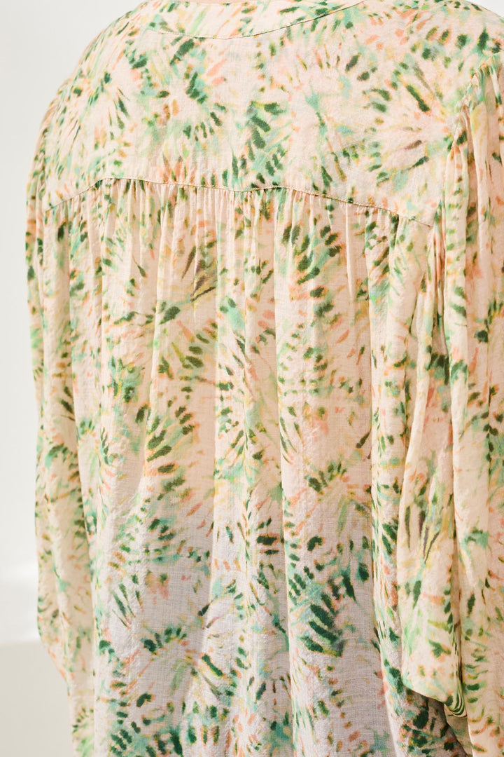 Tribal Flowy Dolman Sleeve Blouse With Self-Covering Buttons - Cactusclay