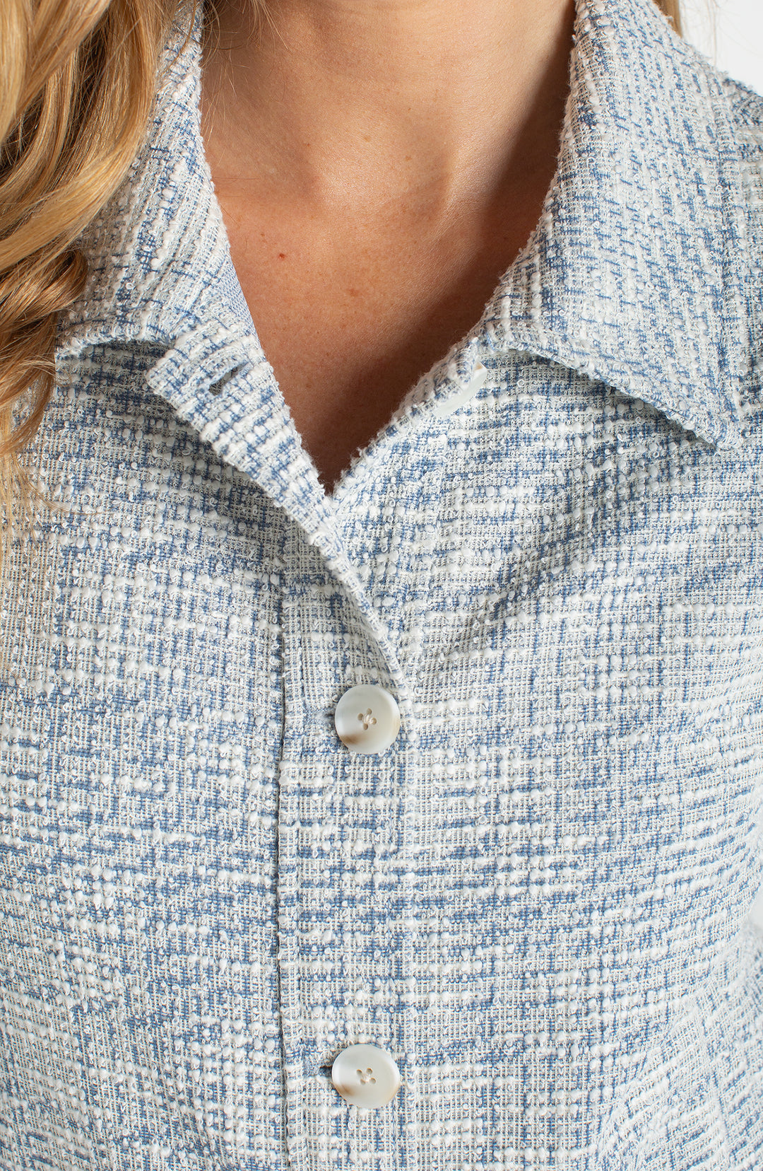 Liverpool Short Puff Sleeve Cropped Jacket - Cream Blue Plaid