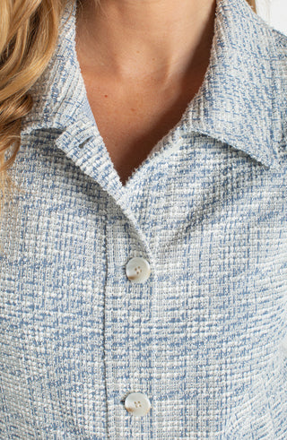Liverpool Short Puff Sleeve Cropped Jacket - Cream Blue Plaid