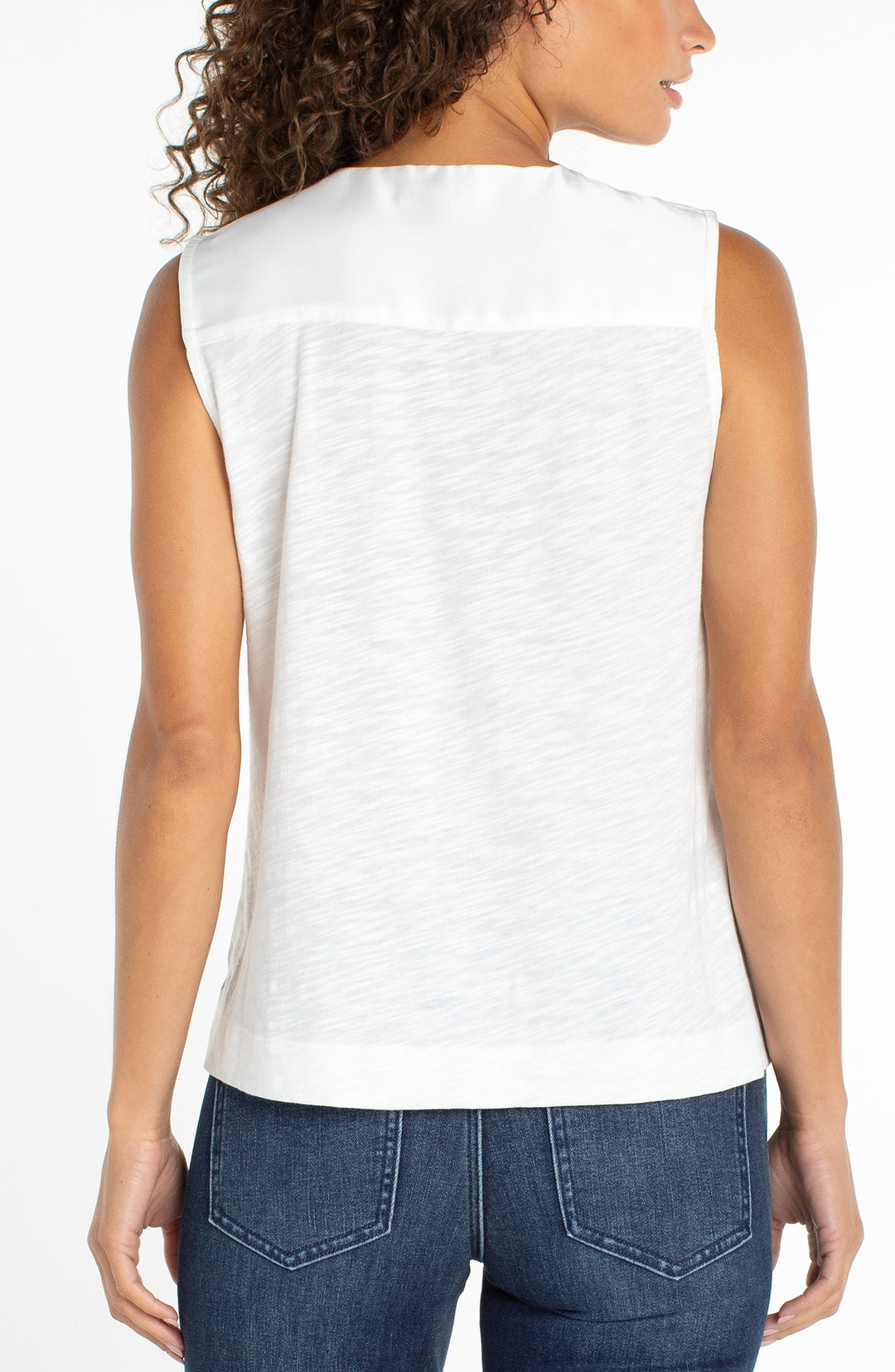 Liverpool Sleeveless V-neck Woven-to-knit Top - Whipped Cream