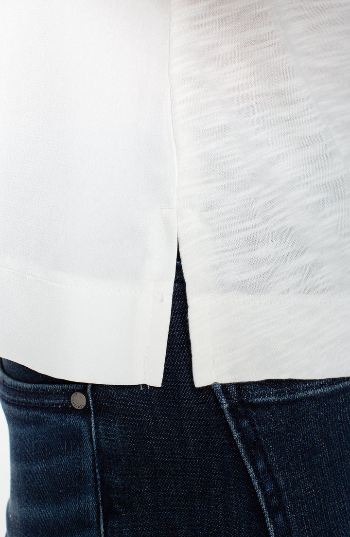 Liverpool Sleeveless V-neck Woven-to-knit Top - Whipped Cream