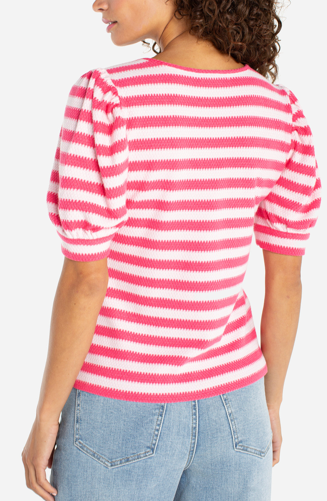 Liverpool Half Sleeve Scoop Neck Knit Top - Pink Multi Stripe