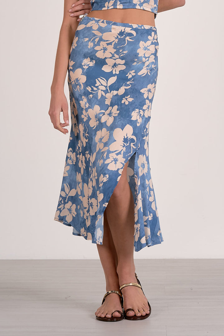 Floral Midi Skirt w/ Side Slit