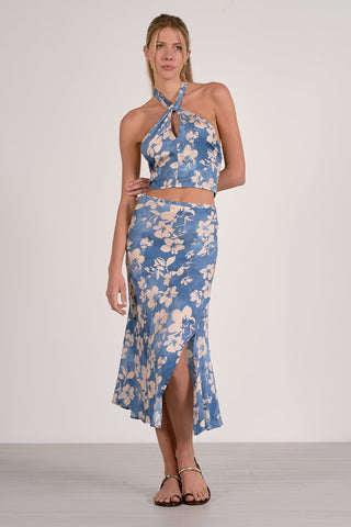 Floral Midi Skirt w/ Side Slit