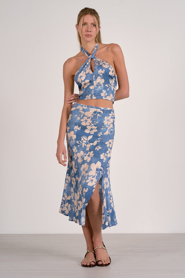 Floral Midi Skirt w/ Side Slit