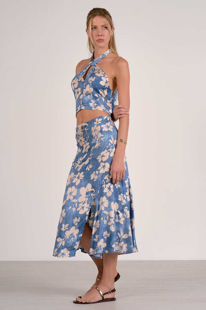 Floral Midi Skirt w/ Side Slit