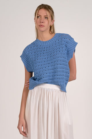 Open Knit Sweater - Blue