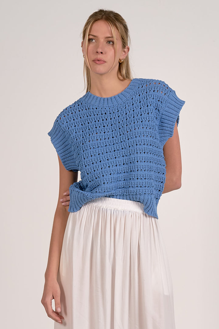 Open Knit Sweater - Blue