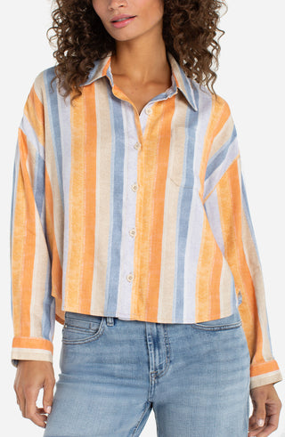 Liverpool Long Sleeve Relaxed Button Down - Multi Stripe