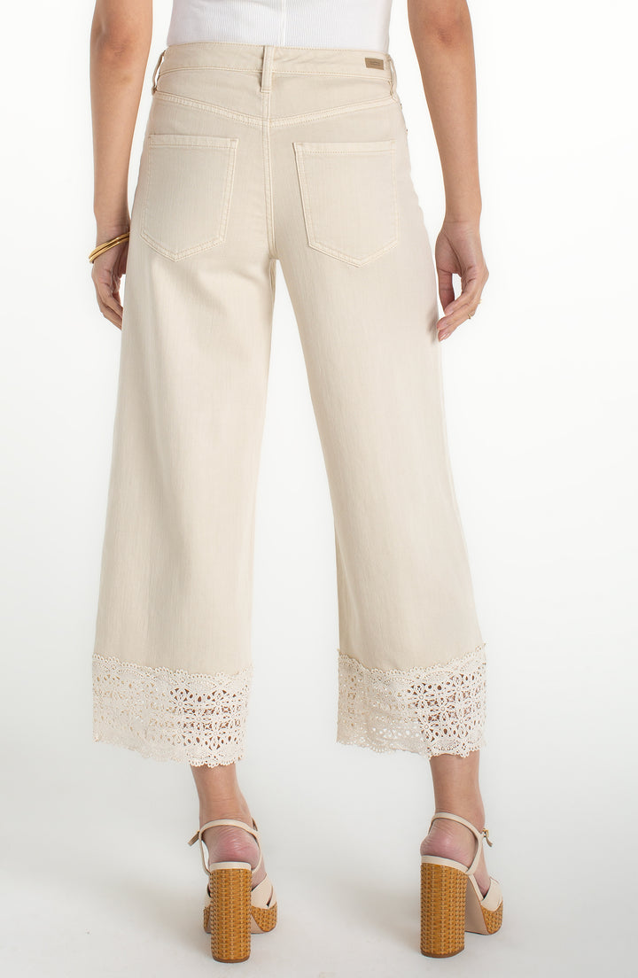 Liverpool Stride Wide Leg With Lace Trim - Ecru