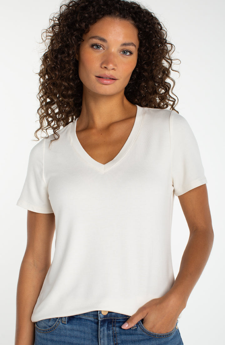 Liverpool Short Sleeve Crew Neck Classic Knit Tee - French Cream