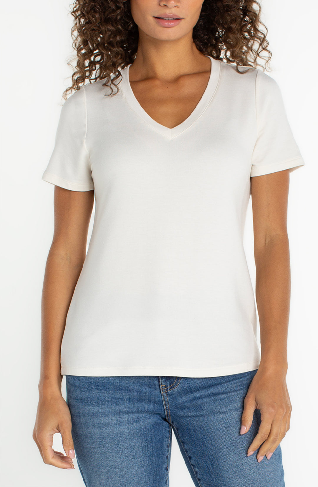 Liverpool Short Sleeve Crew Neck Classic Knit Tee - French Cream