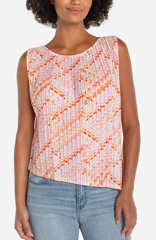 Liverpool Sleeveless Crew Neck Asymetrical Top - Cream & Pink