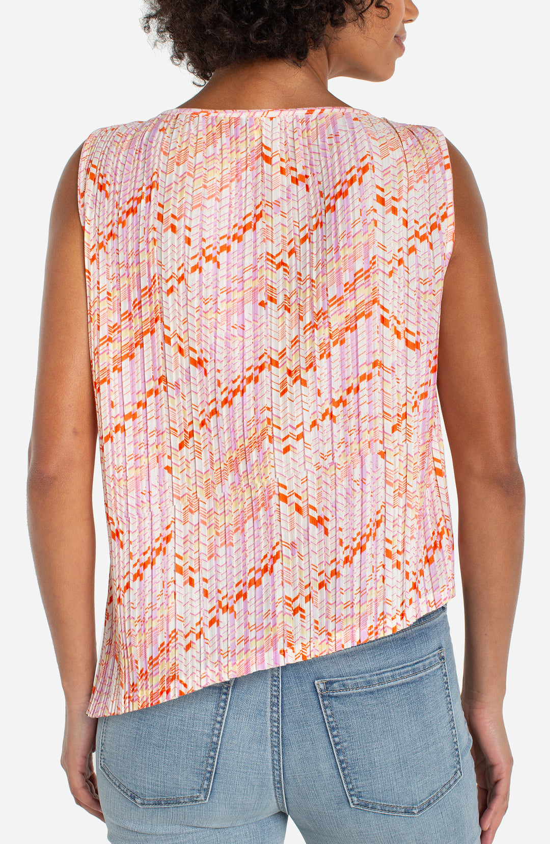 Liverpool Sleeveless Crew Neck Asymetrical Top - Cream &amp; Pink