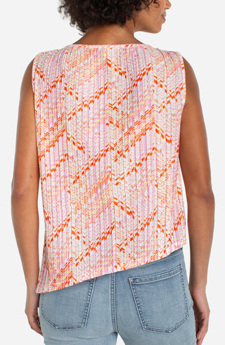 Liverpool Sleeveless Crew Neck Asymetrical Top - Cream & Pink
