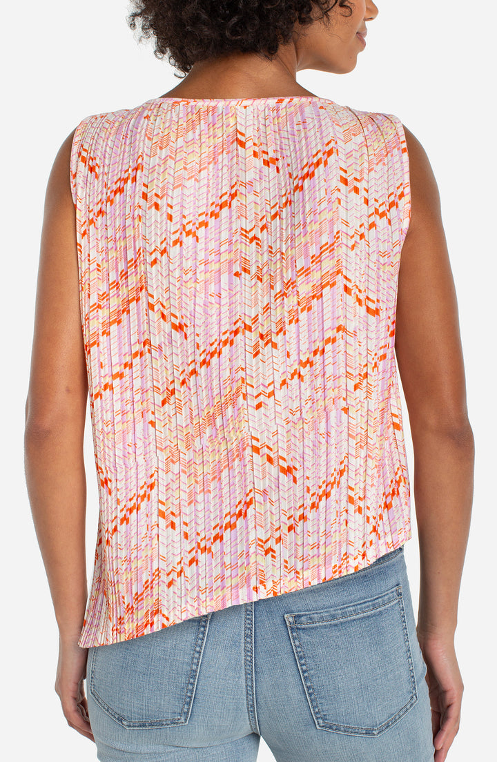Liverpool Sleeveless Crew Neck Asymetrical Top - Cream &amp; Pink