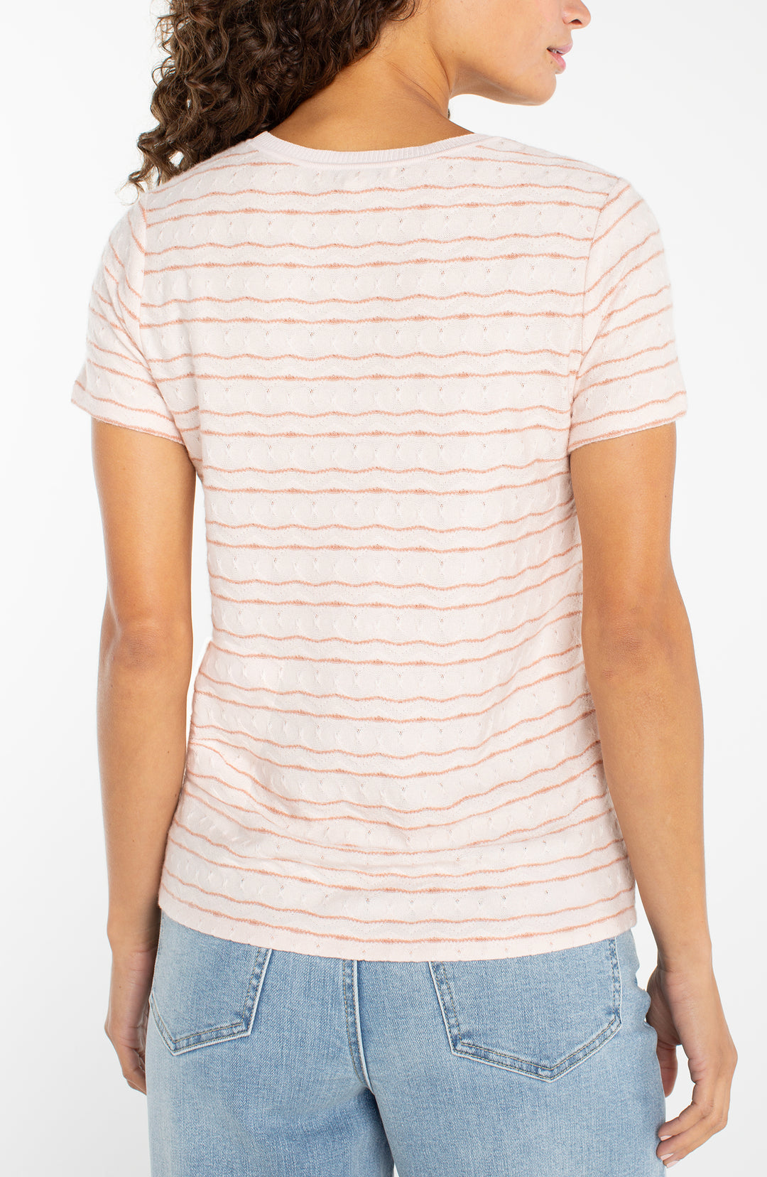 Liverpool Crew Neck Knit Tee w/ Rib Detail - Pink