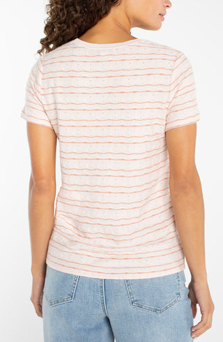 Liverpool Crew Neck Knit Tee w/ Rib Detail - Pink