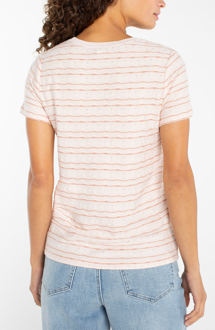 Liverpool Crew Neck Knit Tee w/ Rib Detail - Pink