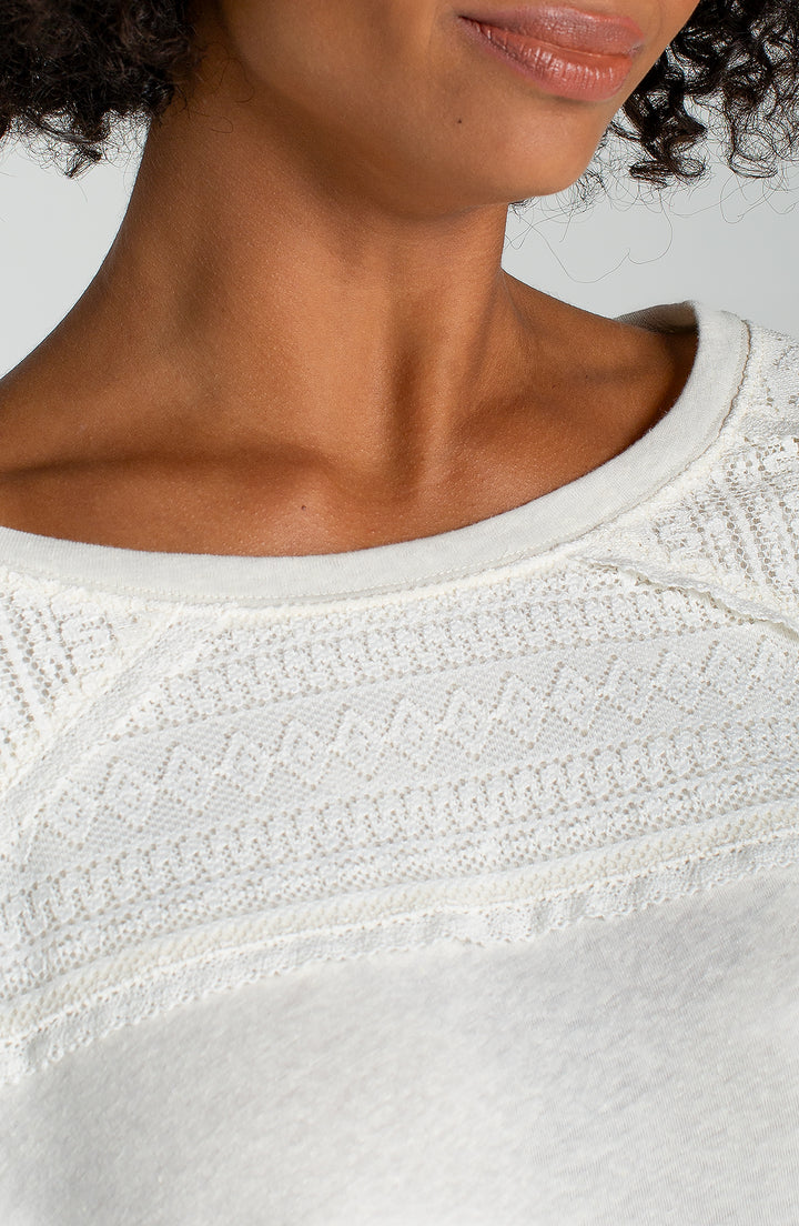 Liverpool Short Sleeve Dolman Lace Top - Whipped Cream