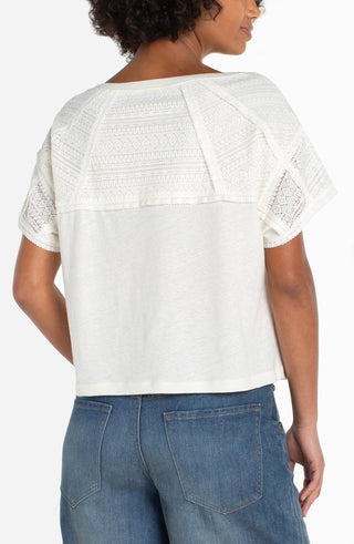Liverpool Short Sleeve Dolman Lace Top - Whipped Cream