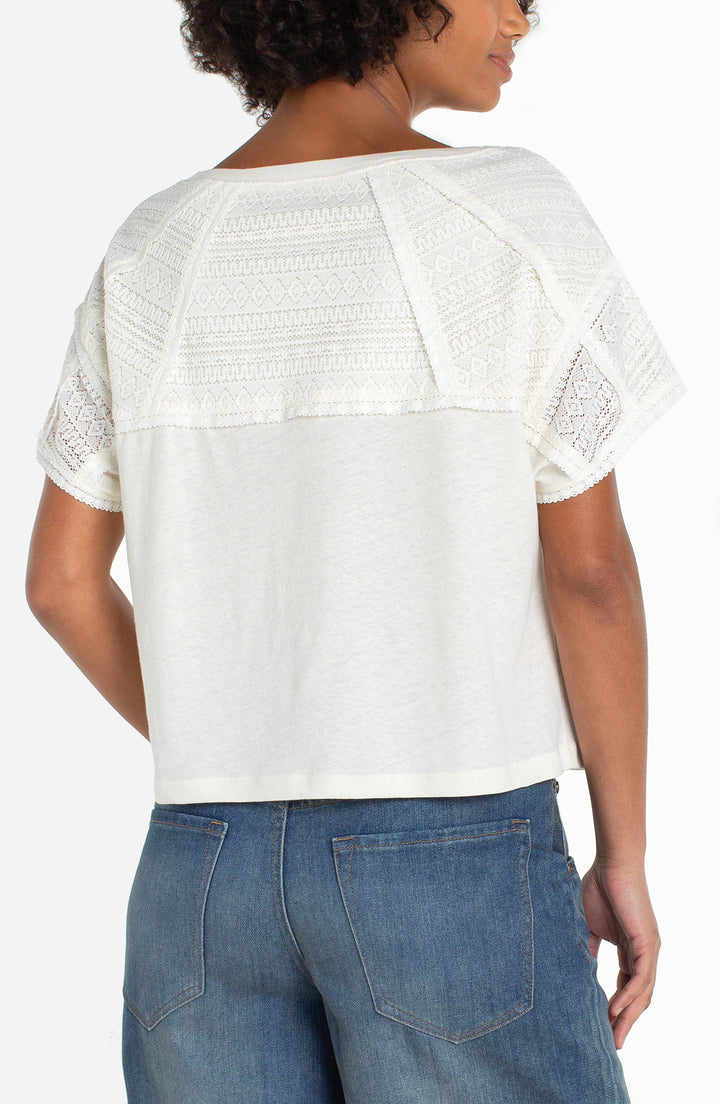 Liverpool Short Sleeve Dolman Lace Top - Whipped Cream
